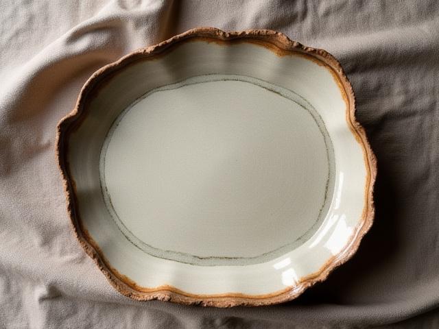 Rustic hand-built ceramic serving platter with organic edge