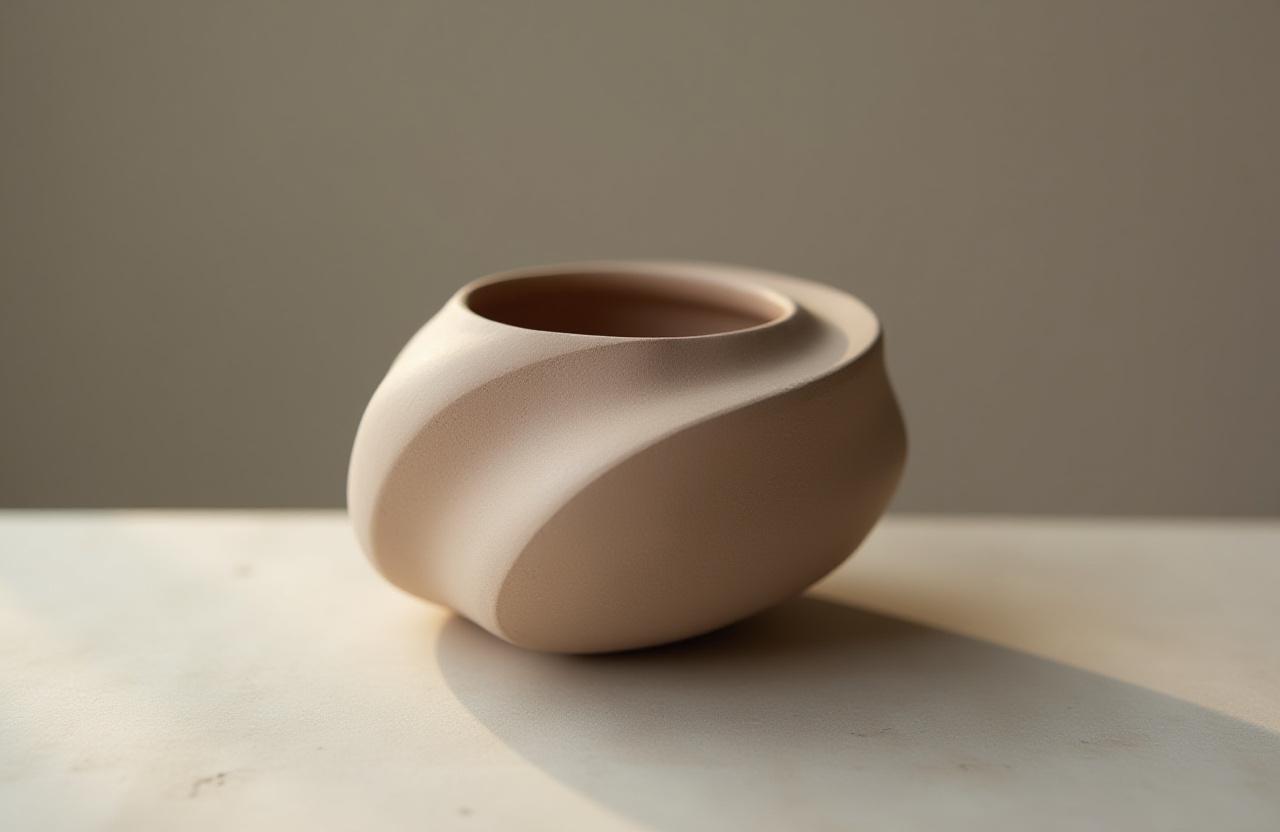 Elegant hand-built ceramic art piece in warm, earthy tones